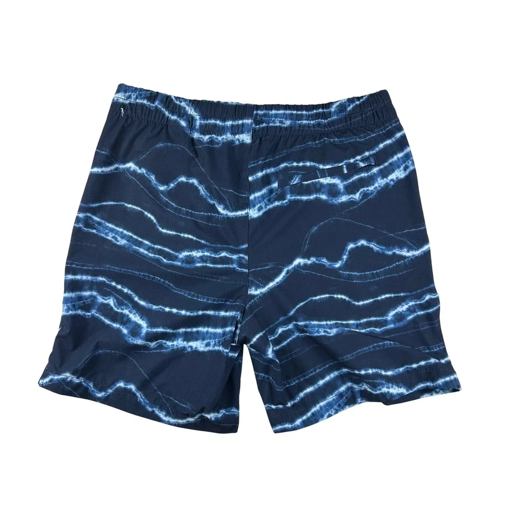 Banana Republic Mens Hybrid Shorts Blue Tie Dye Wave Elastic Waist Size M 664832